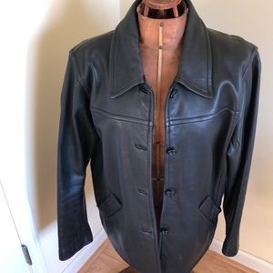 Eddie Bauer Leather Black Car Coat- Large